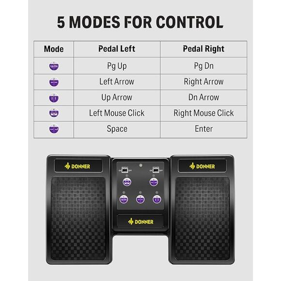 Donner Wireless Page Turner Pedal for Tablets Phone Foot Pedal Rechargeable - Picture 4 of 12